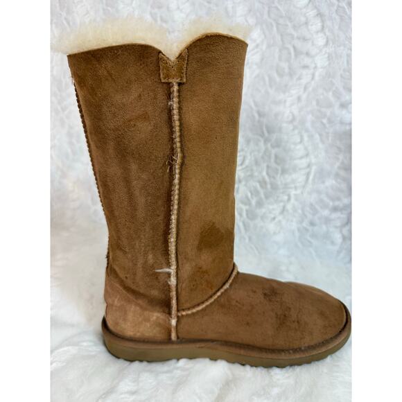 UGG Australia Bailey Triple Button Snow Boots Brown Leather Fluffy Tall Size 6 - Picture 6 of 14